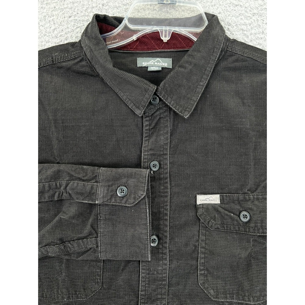 Eddie Bauer Mens XL Black Corduroy‎ Waffle Texture Button Down Shirt Long Sleeve
